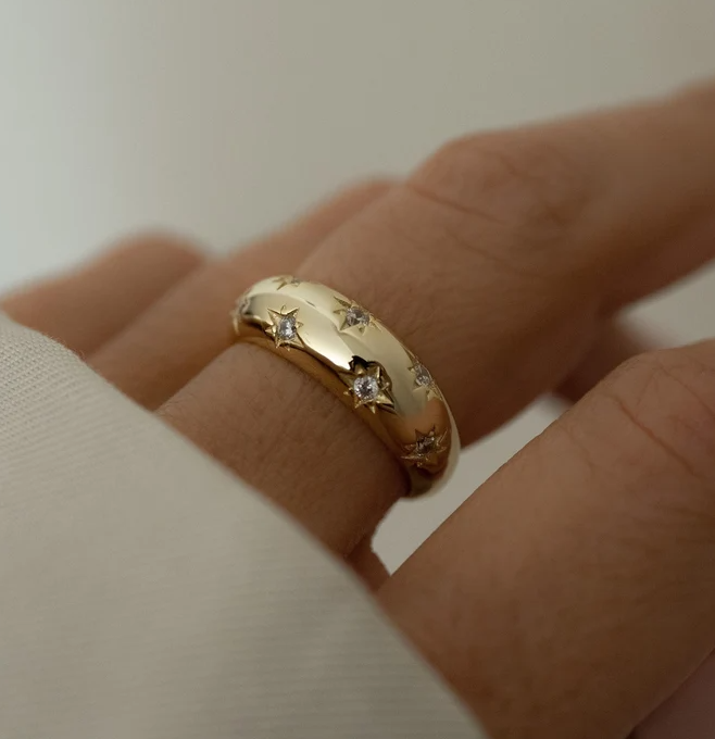 Wedding Ring Matching Engagement Band With Star Gifts For Her Personalized Jewelry Dome Ring,