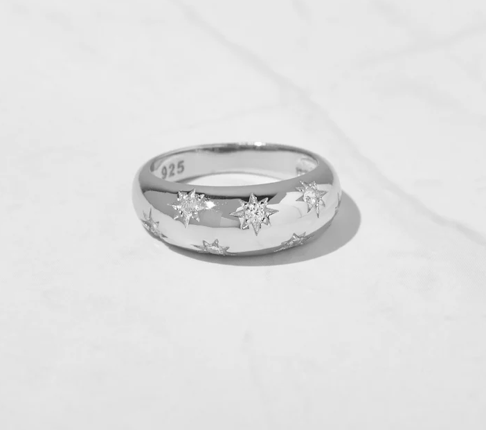 Wedding Ring Matching Engagement Band With Star Gifts For Her Personalized Jewelry Dome Ring,