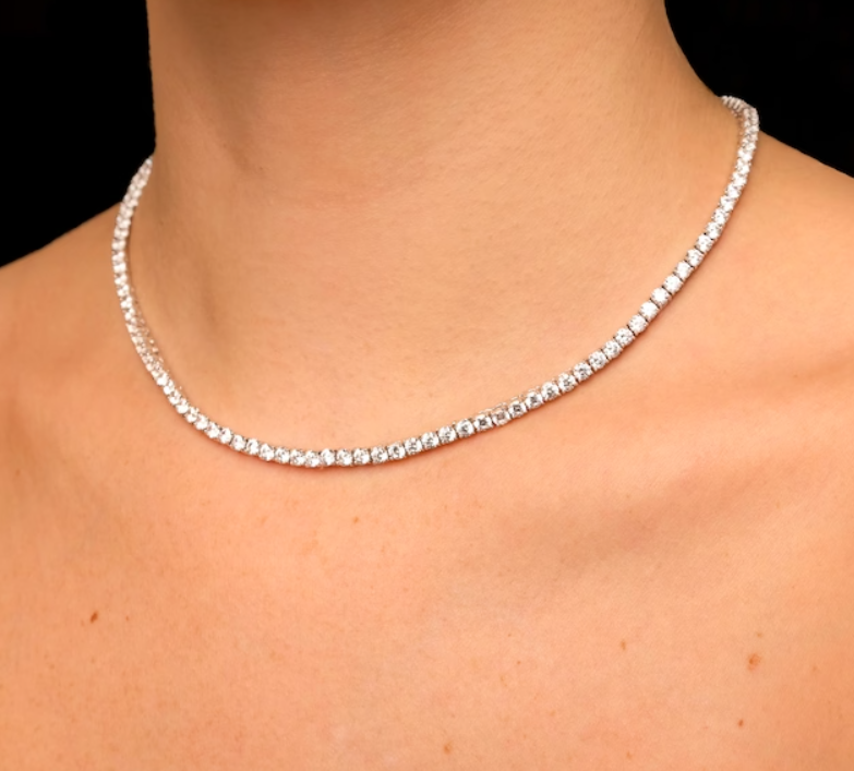 Tennis Necklace 3mm  Round Moissanite Diamond 925 Solid Sterling Silver Chain, for men, for women, choker