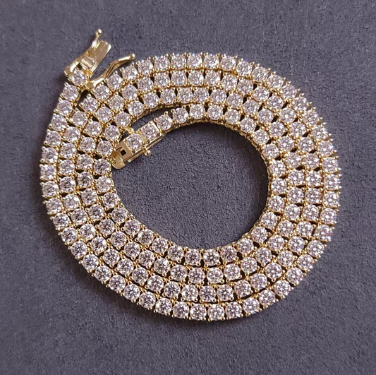 3mm VVS Moissanite Tennis Chain 14K Gold Vermeil | Gifts For Women  | VVS1 Clarity